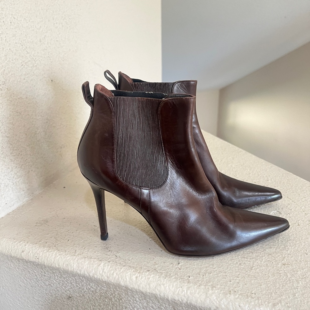 ST JOHN Brown Nappa Leather Ankle Boot BOOTIES HIGH HEEL SHOES SIZE‎ 10
